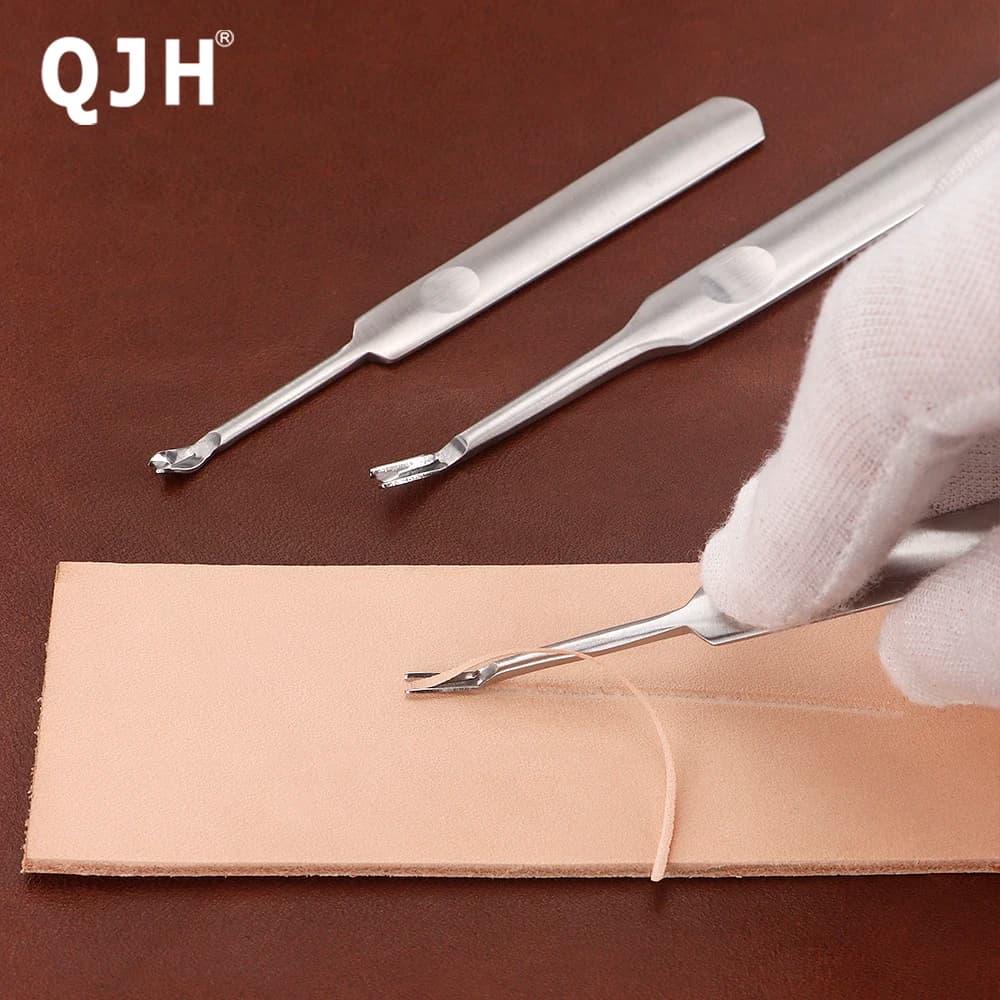 Premium Stainless Steel Leather Crafting Slot Tool Set - Groover, V & U Shape Gouge, Edge Skiving Knife, DIY Leather Punch Tools - 5