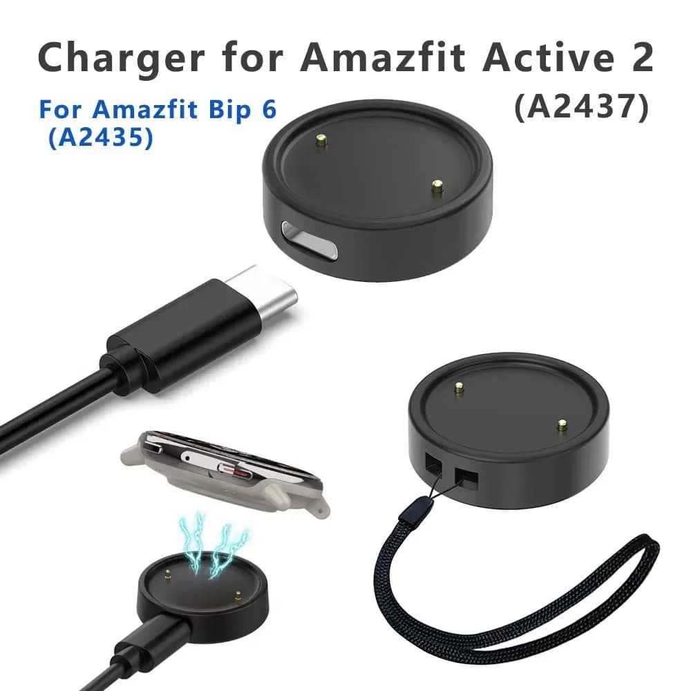 Charger for Amazfit Active 2/ Bip 6 Smart Watch Charging Cradle Dock Stand Cable Magnetic Cord USB Charge Replacement