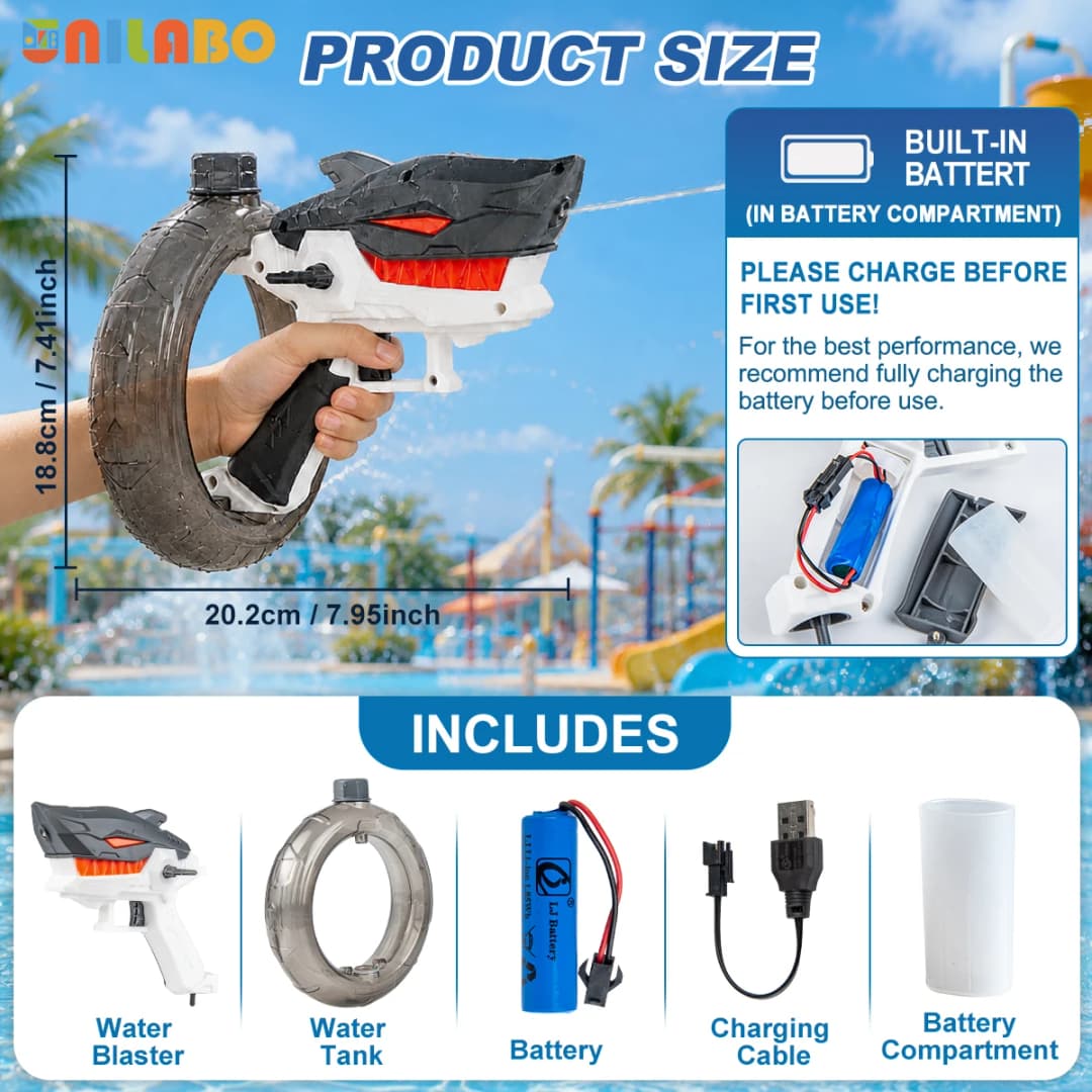 Unilabo Electric Water Gun - Battery Powered With Water Bottle Attachment - Perfect For Kids & Adults Outdoor Fun - 4