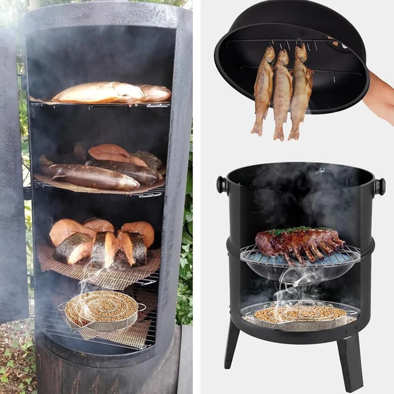 Stainless Steel Cold Smoke Generator Charcoal Barbecue Round Meshes Apple Wood Chips Smoker BBQ Grill Accessories For Salmon - 3