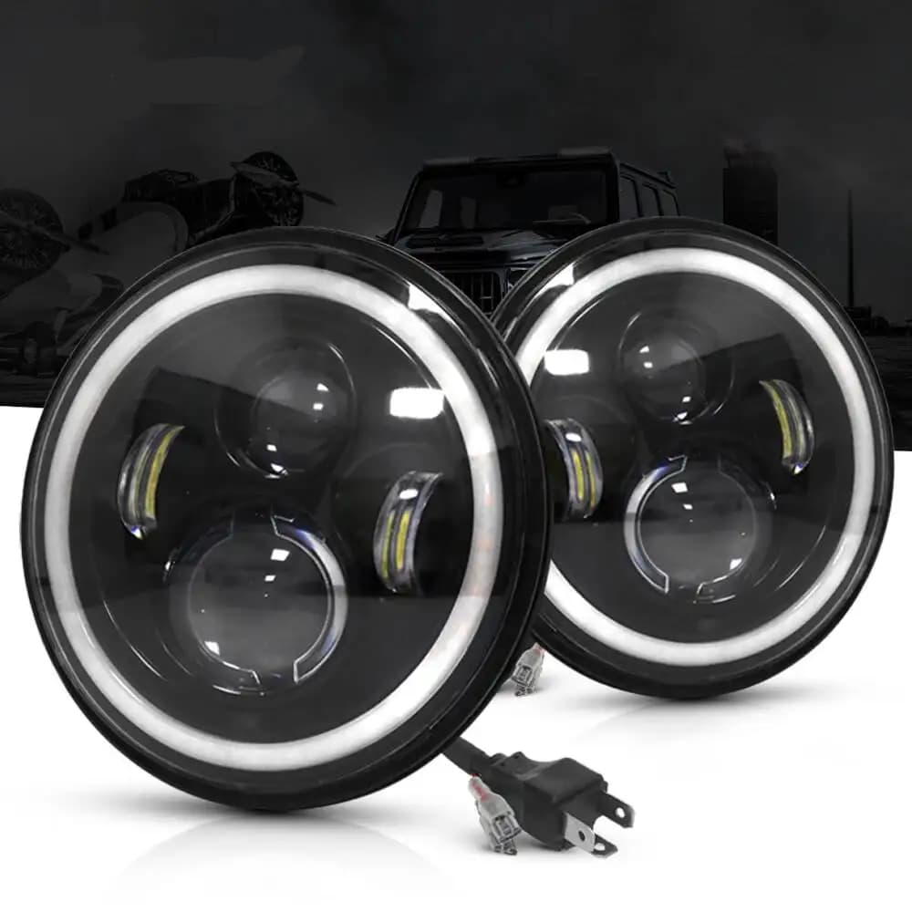 مصابيح أمامية LED دائرية 7 بوصة للدراجات النارية، إضاءة زاوية العين 12V 24V إشارة انعطاف لسيارات لادا نيفا الحضرية والطرق الوعرة 4X4