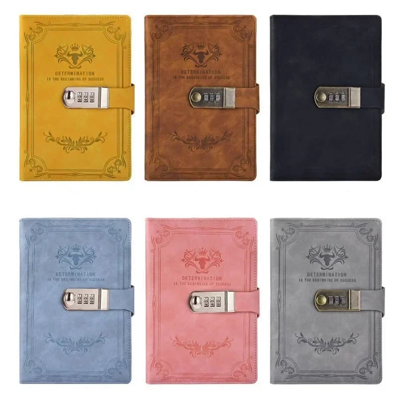 A5 200 Pages Retro Password Book with Lock Diary Thickened Creative Hand Ledger Student Notepad Stationery Notebook Binder - 5