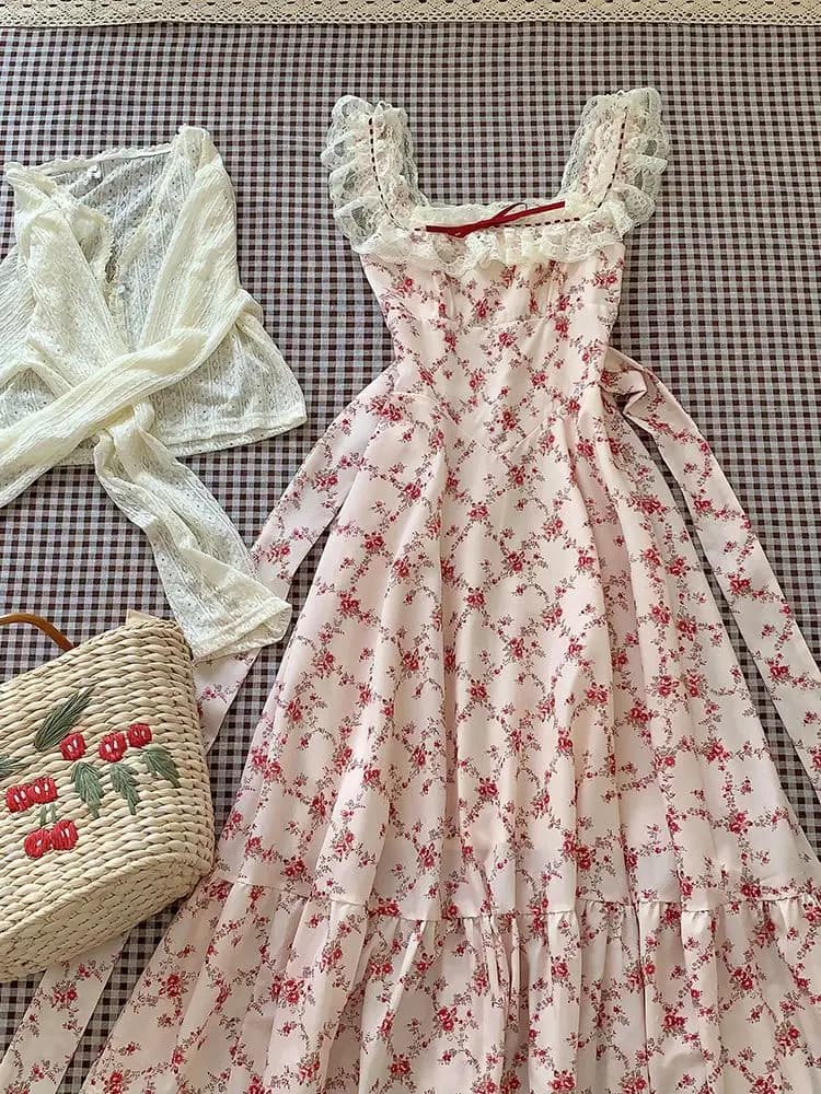 فستان فرنسي دافئ بطباعة دانتيل، تصميم نسائي أنيق وحلو، فساتين رفيعة ونحيفة، ملابس أنيقة عتيقة الطراز، 2025 - 6