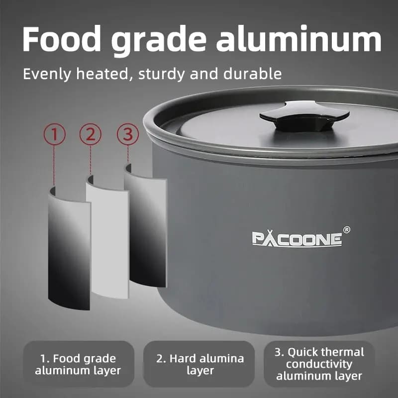 PACOONE Camping Cookware Set Portable Cookware Kit Outdoor Pot Cooking Water Kettle Pan Set Tableware Hiking Picnic Equipment - 6