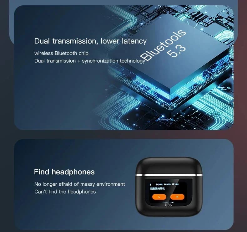 سماعات JBL تور برو 2 اللاسلكية الأصلية مع إلغاء الضوضاء وعلبة شاشة ذكية LED - 2