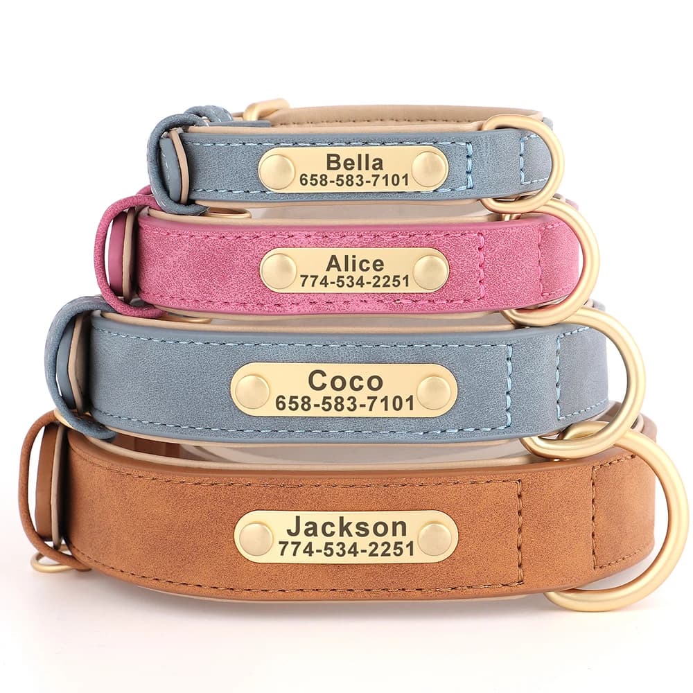 Personalized Dog Collar Custom Engraved PU Leather Dog Collars Free Engraving ID Tag Nameplate For Small Medium Large Dogs - 2