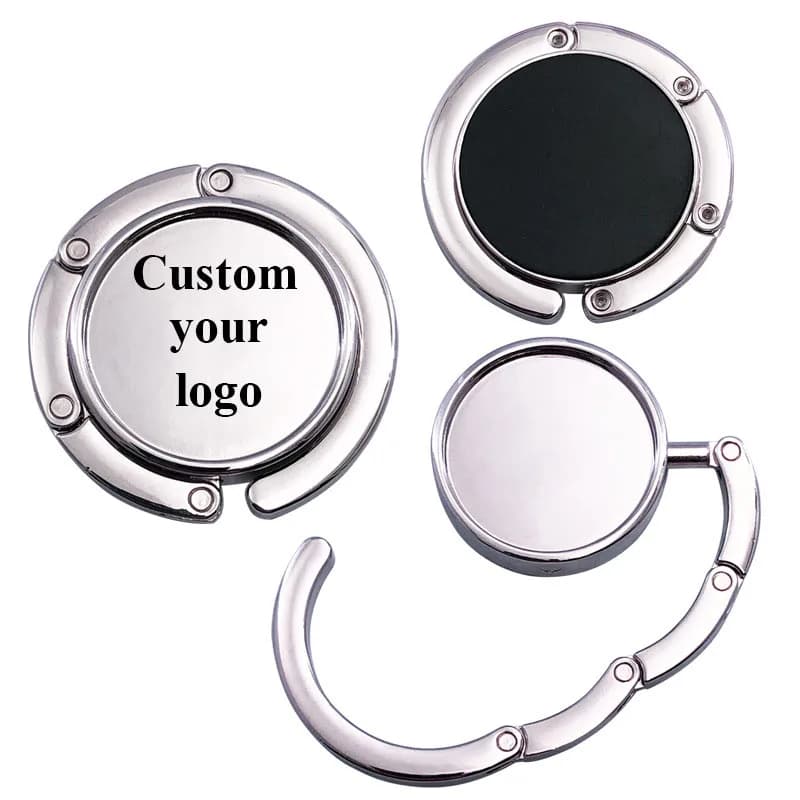 حامل حقائب قابل للطي مع شعار مخصص، خطاف حقائب يد للطاولة، حامل حقائب محمول للسفر