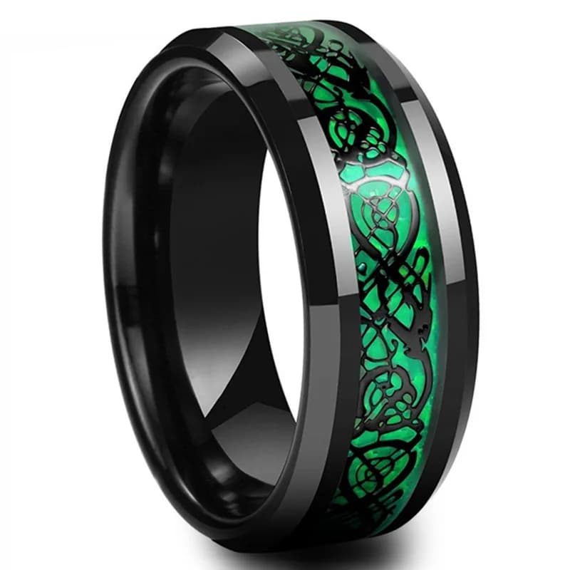 Classic 8mm Black Tungsten Wedding Celtic Dragon For Men Fashion Stainless Steel Red Carbon Fiber Ring Band - 4