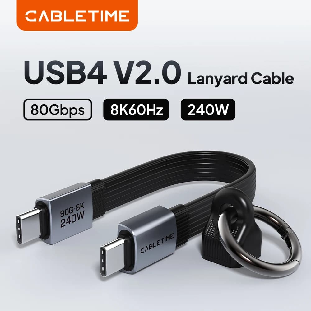 CABLETIME USB4 Mini Cable Portable Keychain Short 240W 80Gbps 8K60Hz Type C Cable for SSD Huawei iPad High-Speed iphone Cable