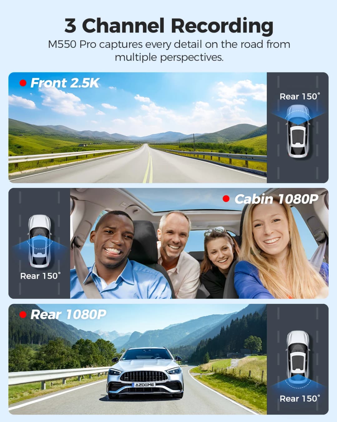 AZDOME M550 Pro 5.8Ghz Wi-Fi Dash Cam 3 Channel Built-in GPS 4K Dash Camera G-sensor Car Camera Night Vision 24H Parking Mode - 2
