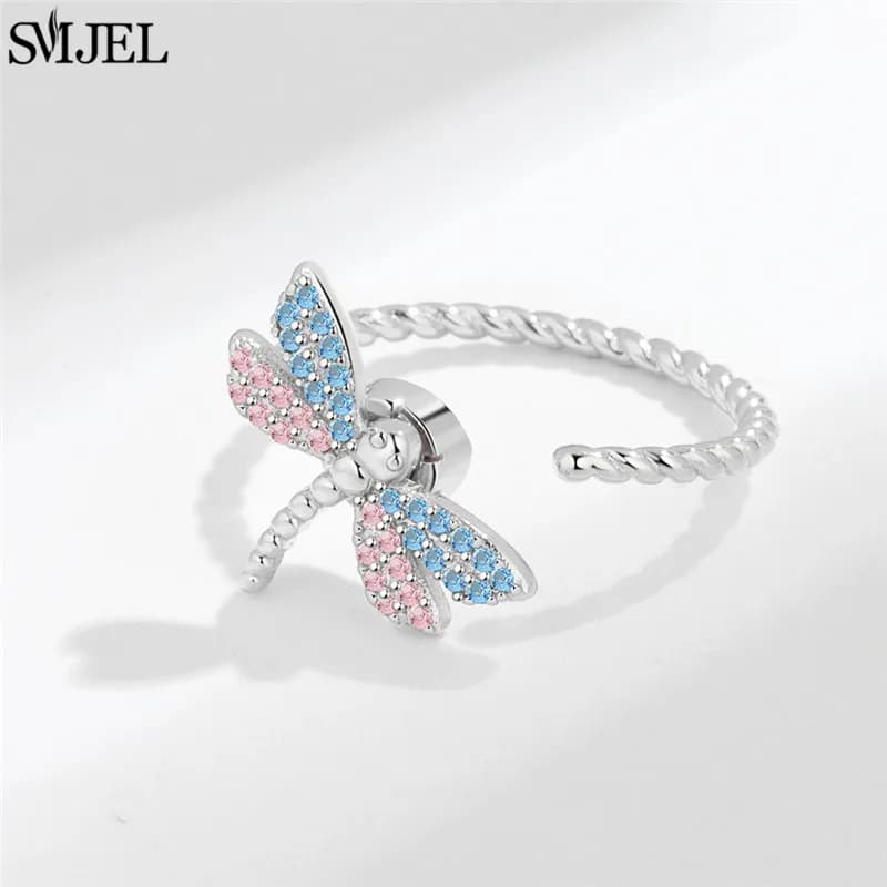 خواتم حيوانات دوارة فاخرة للنساء، خاتم تململ مع زهور وقلب ويعسوب، مجوهرات زفاف لمكافحة الإجهاد - 6