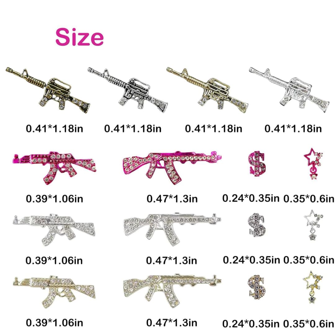 44PCS Gun Nail Charms Nail Art Rhinestone Alloy Gun Dollar Sign Star Nail Luxury Decor for Acrylic DIY Jewelry Nails Accessories - 3