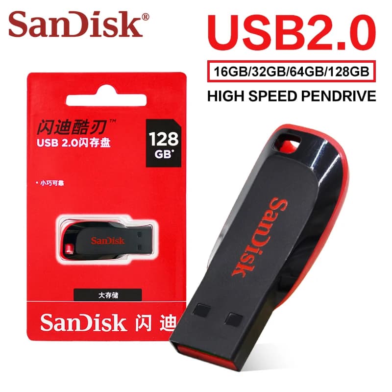 SanDisk Cruzer Blade USB 2.0 فلاش درايف CZ50 16GB 32GB 64GB 128GB ذاكرة فلاش أصلية للكمبيوتر - 2