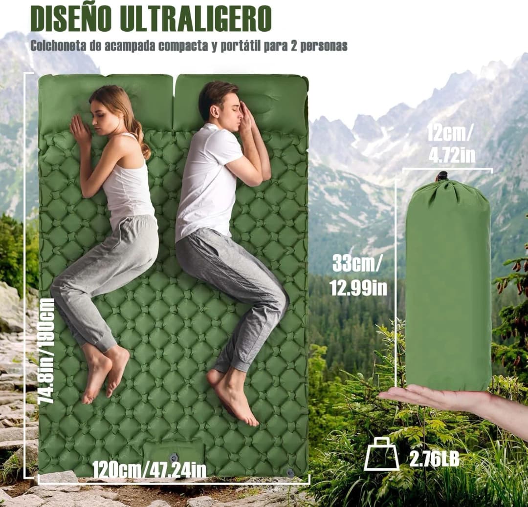 Outdoor Camping Double Inflatable Mattress Extra Wide Sleeping Pad Ultralight Folding Bed Sleeping Mat Car Travel Mat - 4