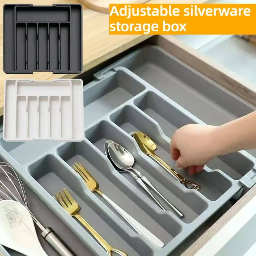 Adjustable Silverware Drawer Organizer, Flatware Utensil Tray for Kitchen Drawer, Cutlery Storage Holder for Spoons Forks Knives