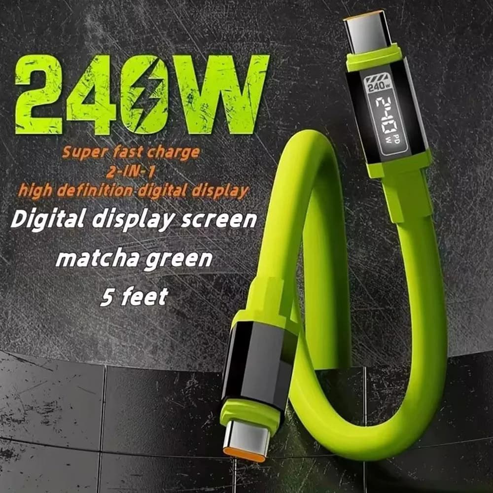 كابل شحن يو اس بي تايب سي 240 واط، شحن سريع متعدد الوظائف من سبائك الألمنيوم، متوافق مع الشحن العام عبر يو اس بي - 3