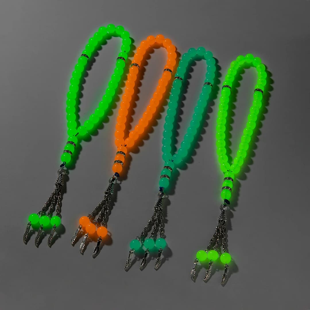 سوار خرز مضيئة من الأكريليك الملون لصلاة المسلمين قصيرة من خرز الصلاة