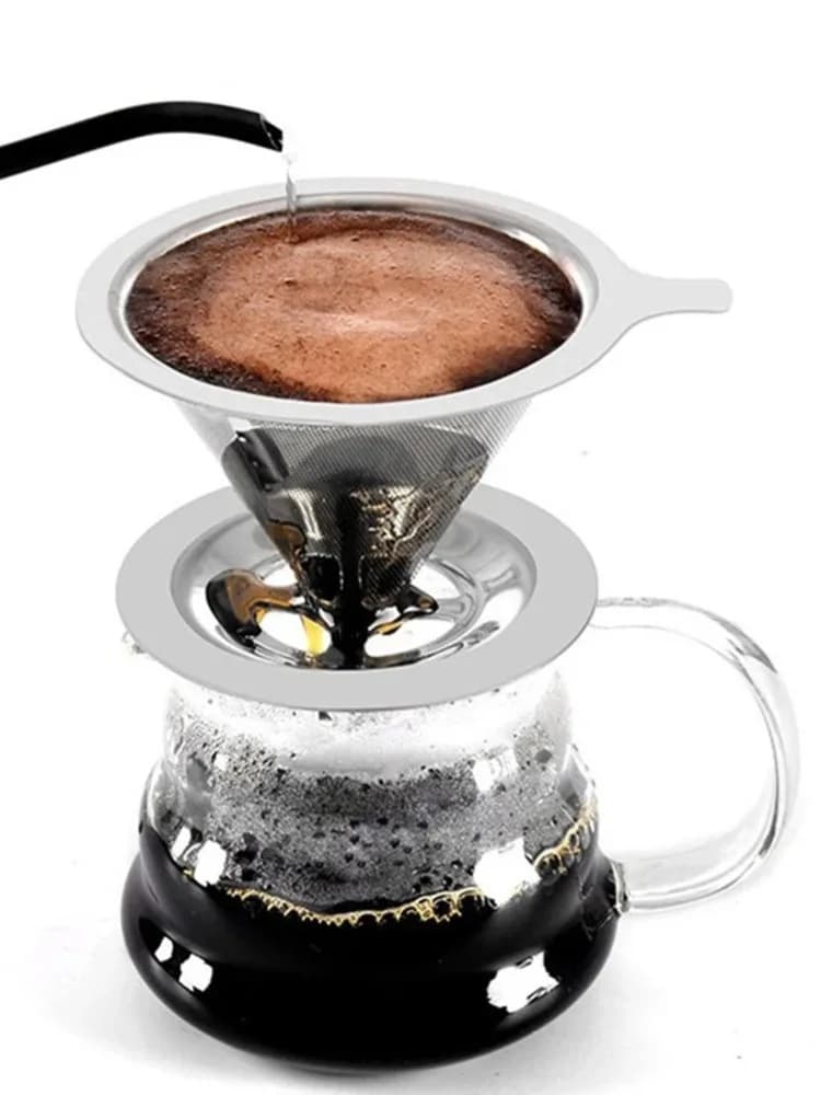 حامل مرشح قهوة قابل لإعادة الاستخدام طبقتان من الفولاذ المقاوم للصدأ مصفاة شاي وقهوة إكسسوارات صنع القهوة - 4