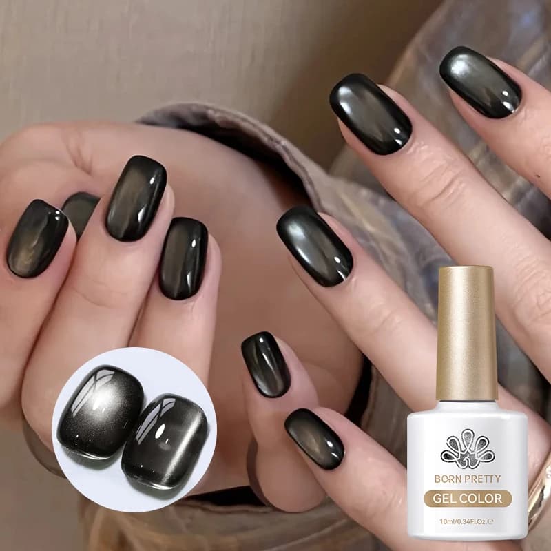 BORN PRETTY 10ml Black Glass Cat Magnetic Gel Nail Polish Punk Style Nail Art Manicure Varnis Semi Permanent Gel for Winter Nail - 4