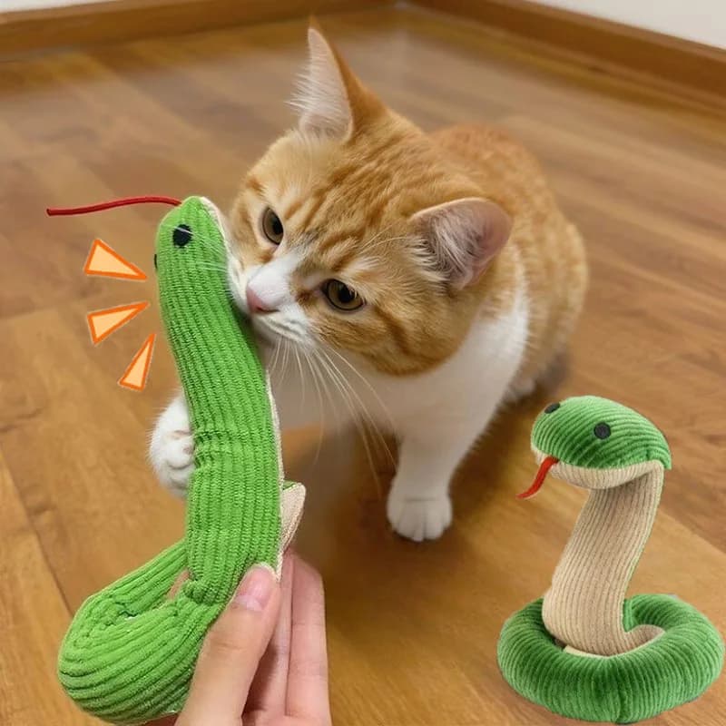 Cat Toy Snake Interactive Kitten Chew Toys Pet Cat Plush Toy Bite-resistant Teeth Cleaning Cat Sound Toy