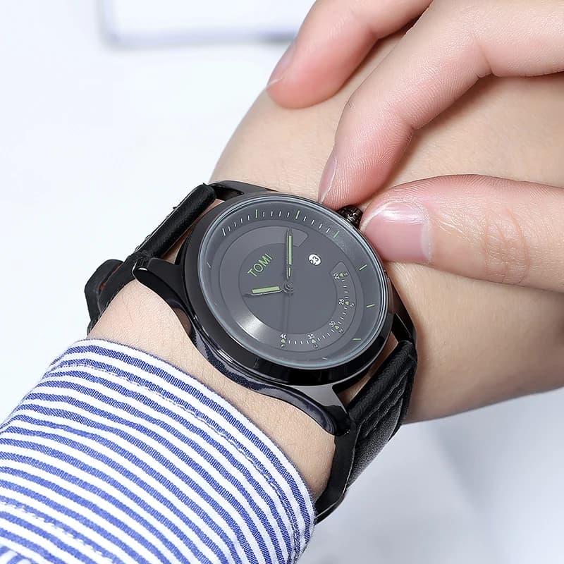 ساعة TOMI Leisure Fashion للرجال، سوار جلدي، تقويم بسيط، كوارتز، ساعة عالية الجودة، هدية مميزة - 3