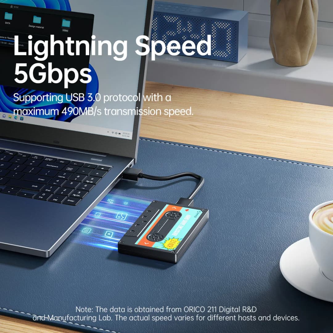 علبة ORICO خارجية لقرص صلب 2.5 بوصة، SATA إلى USB3.0، متوافقة مع أقراص SSD وHDD، مع منفذ Type C 3.0 - 3