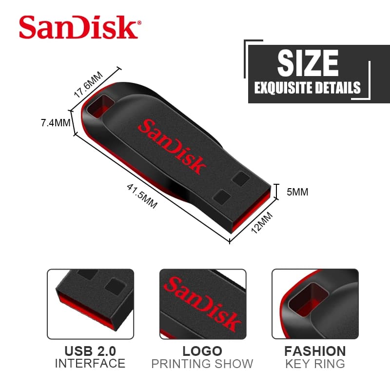 SanDisk CZ50 USB2.0 Pendrive 32GB 16GB 64GB USB Flash Drive Pen Drive U Disk Mini Flash Drive Cruzer Blade 100% Original - 3
