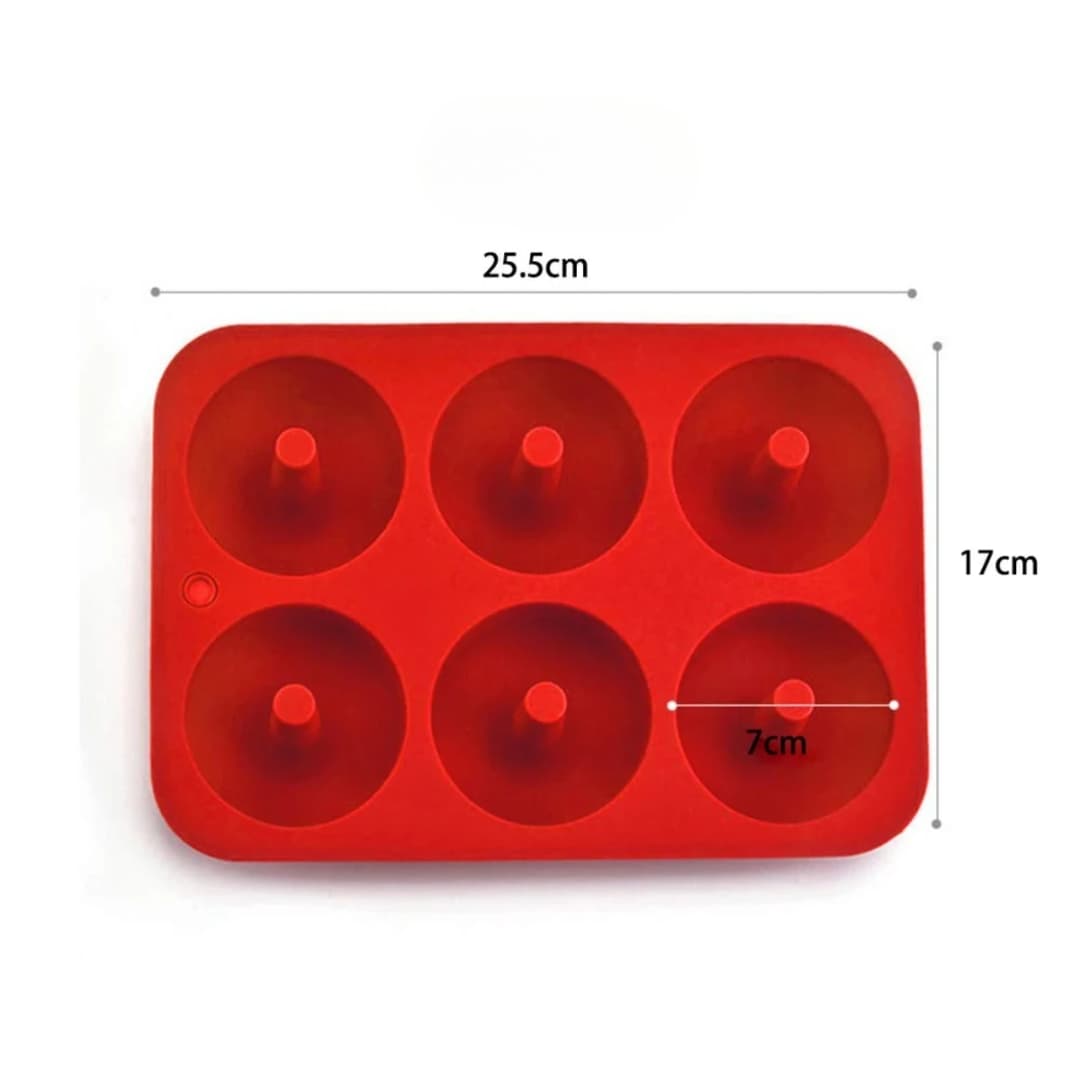 مجموعة قوالب دونات من السيليكون بـ 6 فتحات، غير لاصقة، مقاومة للحرارة وآمنة لغسالة الصحون، سهلة الفصل بعد الخبز. - 6