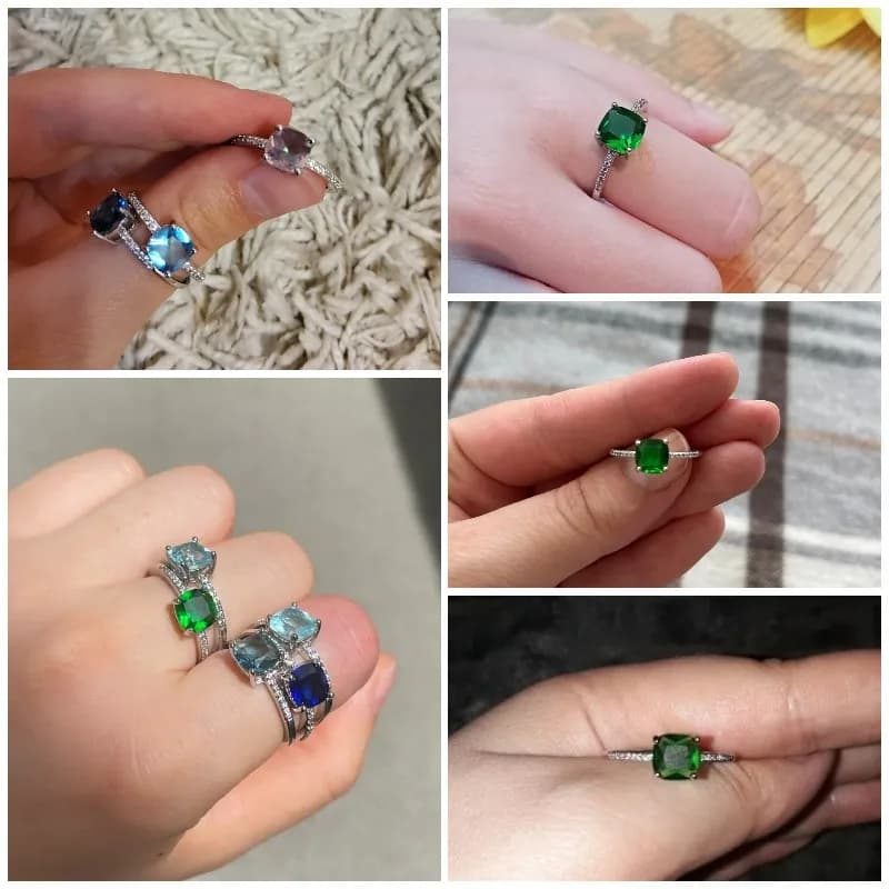 Huitan Square Blue Series Stone Women Rings Simple Minimalist Pinky Accessories Ring Band Elegant Engagement Jewelry Rings - 6