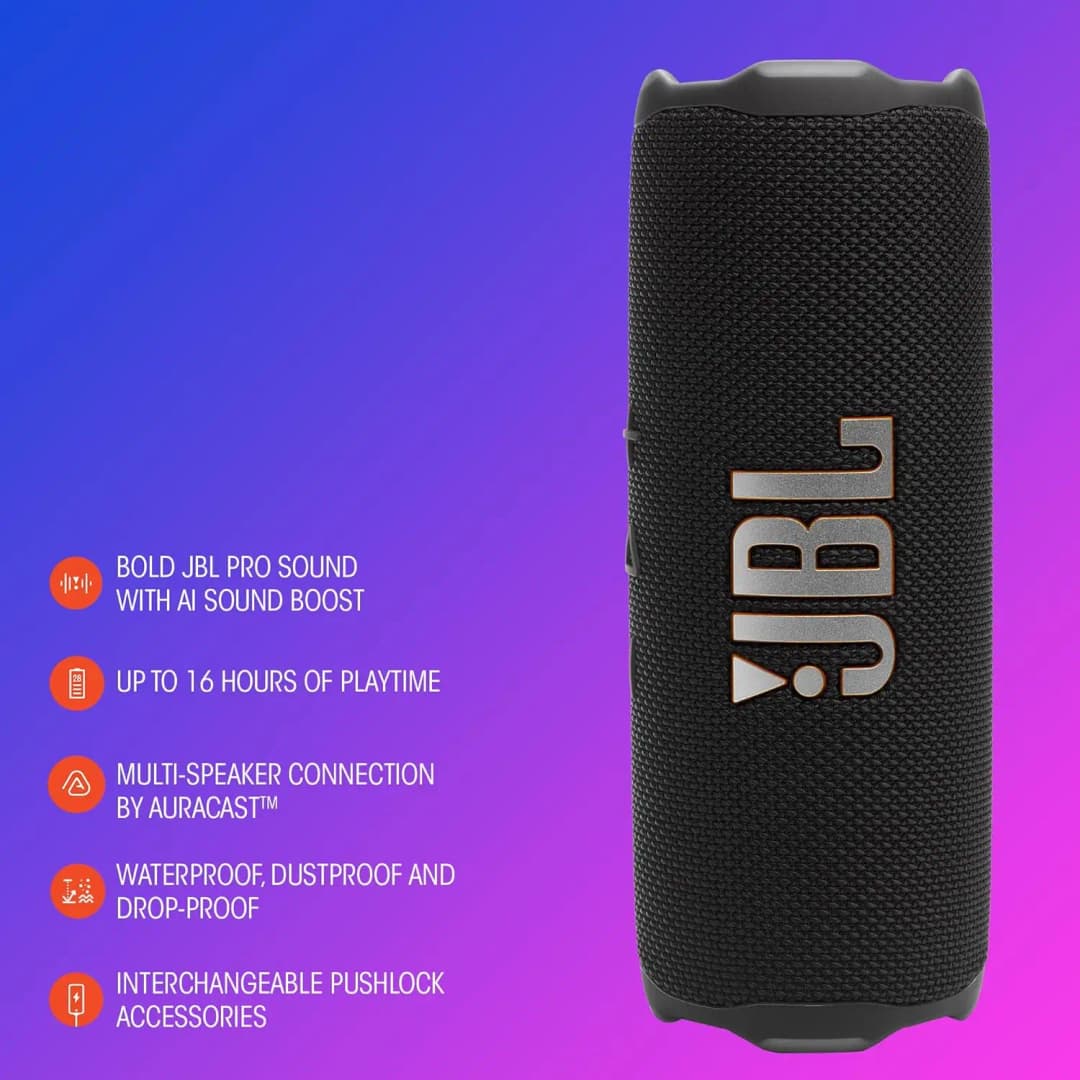 سماعات JBL Flip 7 الأصلية الذكية بلوتوث لاسلكية بقناتين ومقاومة للماء IP65 وإكسسوارات صوت محمولة - 6