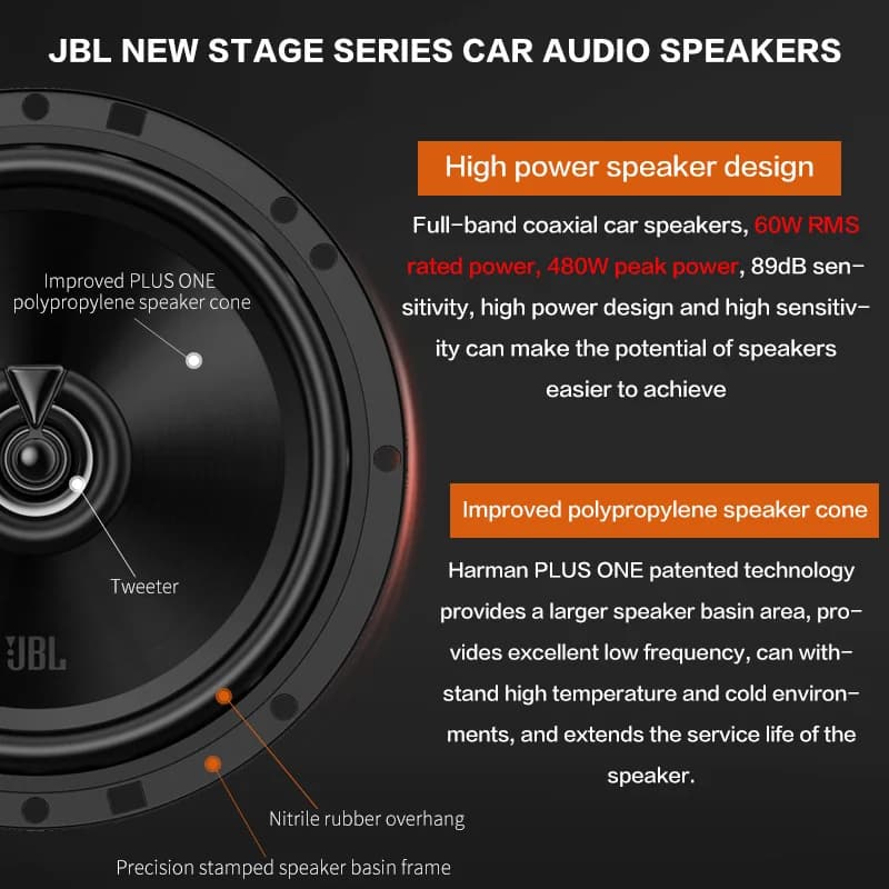 JBL car audio speaker 6.5-inch HIFI sound effect 480W full-band range car speaker treble midrange subwoofer stereo speaker - 2