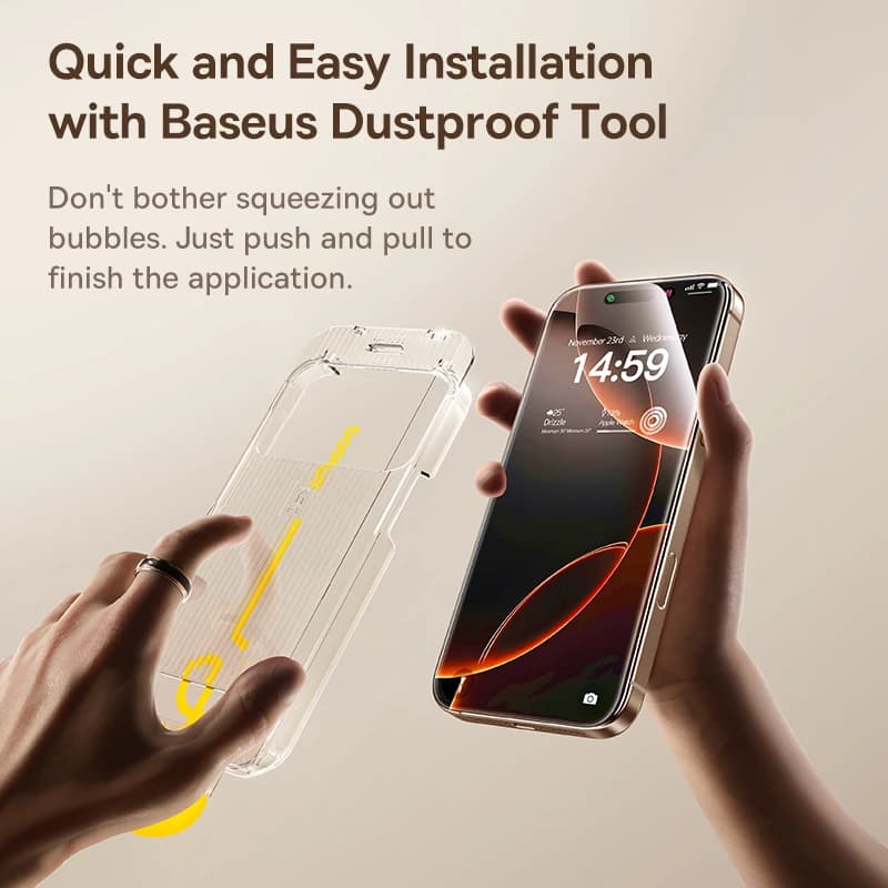 زجاج مقسى كامل الرؤية من Baseus بسماكة 0.3 ملم لهاتف iPhone 17 و16 Pro Max واقي شاشة لهاتف iPhone 17 Air و15 و14 و13 Pro Max مضاد للغبار - 6