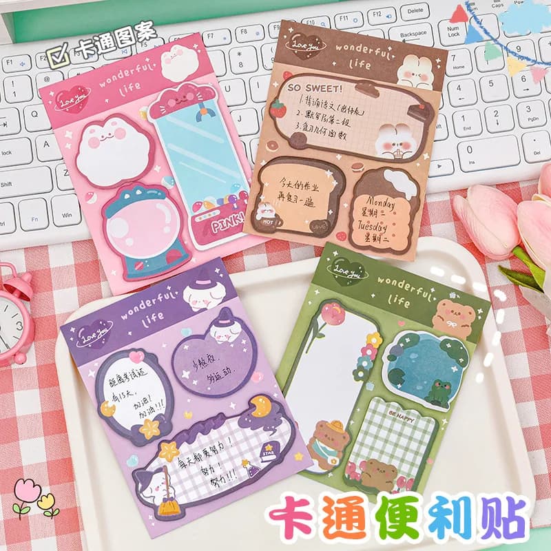 Kawaii Cartoon Strawberry Rabbit Bear Sticky Notes Memo Pad Cute Message N Times Sticky Office Stationery Supply Journal Planner - 3