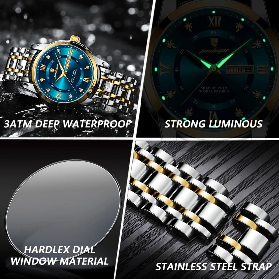 POEDAGAR Luxury Watch for Man Elegant Date Week Waterproof Luminous Men Watch Quartz Stainless Steel Sports Men's Watches reloj - 3