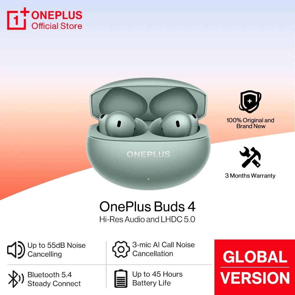 سماعات أذن لاسلكية OnePlus Buds 4 نسخة عالمية إلغاء ضوضاء 55dB سماعات أذن محمولة LHDC 5.0 بلوتوث 5.4