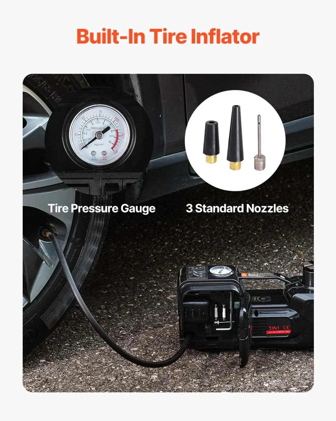 VEVOR 5T Electric Car Jack Electric Scissor Jack 12V Tire Changer with Electric Impact Wrench & LED Light for Sedan, SUV, Truck - 4