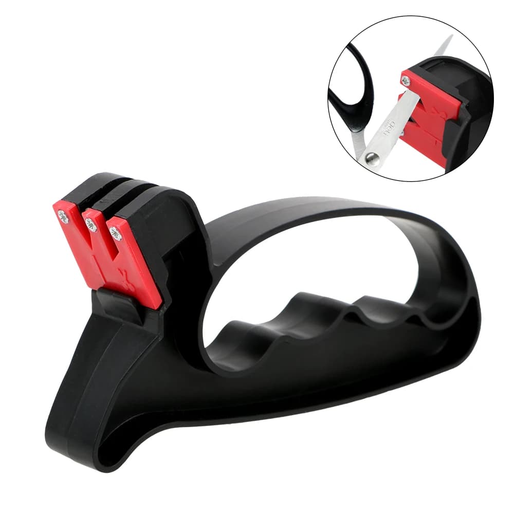 شاحذ سكاكين 2 في 1 أداة شحذ شفرات المقص يدوي حجر شحذ مريح للمطبخ - 3