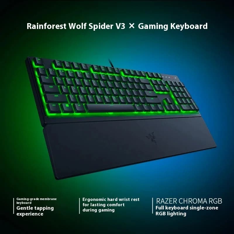 لوحة مفاتيح سلكية Razer Rainforest Wolf Spider V3 Series خفيفة الوزن مفاتيح ميكانيكية كمبيوتر ألعاب إضاءة خلفية RGB - 5