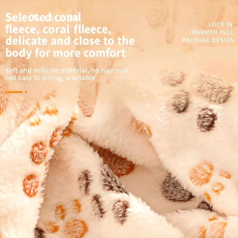 بطانية ناعمة وفاخرة عالية الجودة لفصل الشتاء بطانية من الصوف المرجاني بطبعة مخالب الكلاب والقطط اللطيفة بساط للحيوانات الأليفة وسادة حرارية دافئة ومريحة - 4