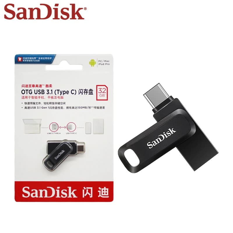 سان ديسك DDC3 ألترا Dual Drive Go OTG USB 3.1 Type-C فلاش درايف 64 جيجابايت 128 جيجابايت 256 جيجابايت 512 جيجابايت قلم درايف بسرعة تصل إلى 150 ميجابايت/ثانية لأجهزة التابلت