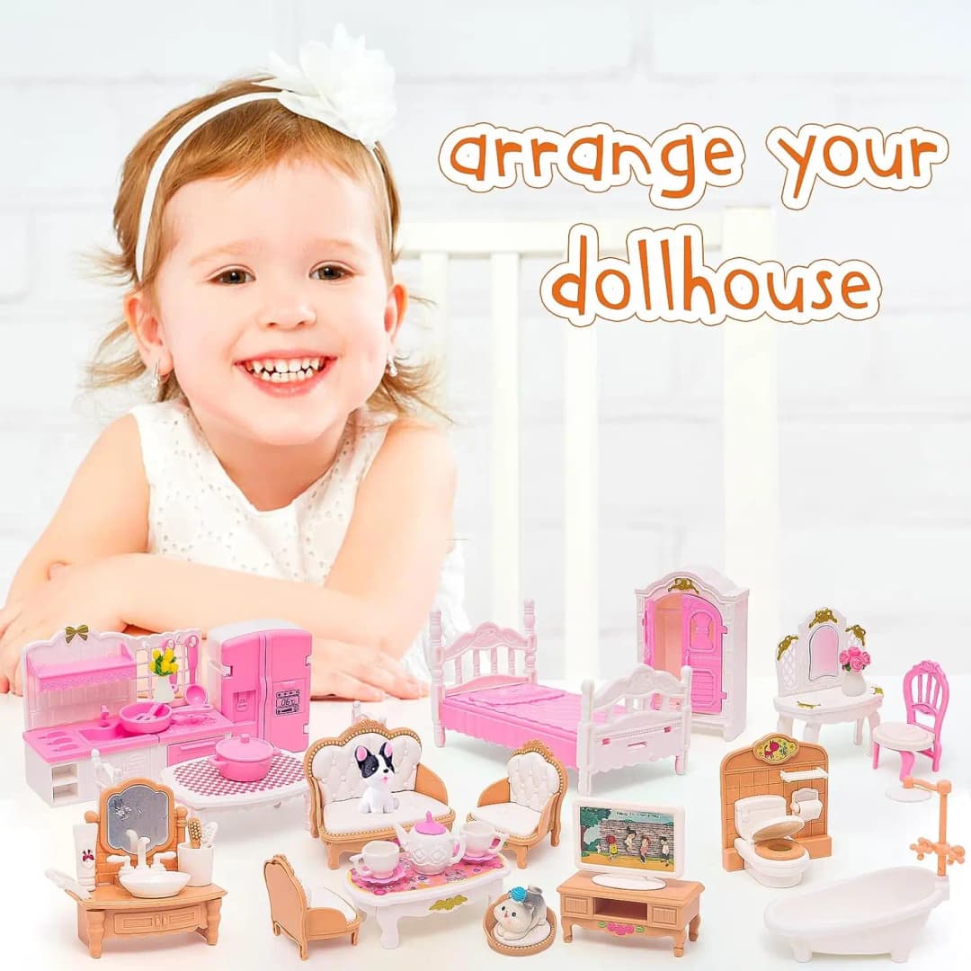 Dollhouse Furniture Set Accessories Doll House Mini Furniture Pretend Play Bedroom Living Room Bathroom Kitchen Kids Birthday - 6