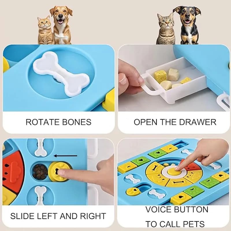 لعبة ألغاز تفاعلية للكلاب الكبيرة والمتوسطة والصغيرة والقطط 4 طرق للعب مغذية بطيئة تعزز الهضم سهلة التنظيف - 4