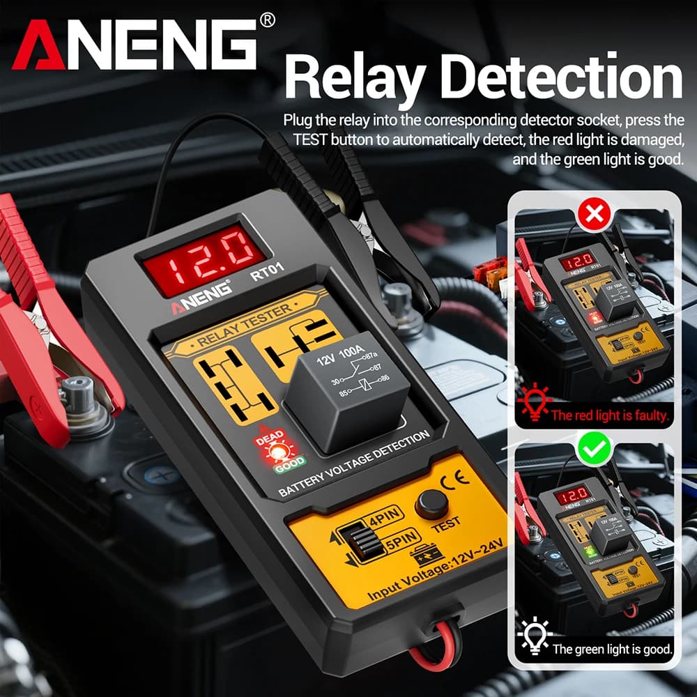 ANENG 11-25V Relay Detector RT01 Digital Universal 4/5 Pins Car Battery Vehicle Detection Digital Display Voltage Battery Tester - 2
