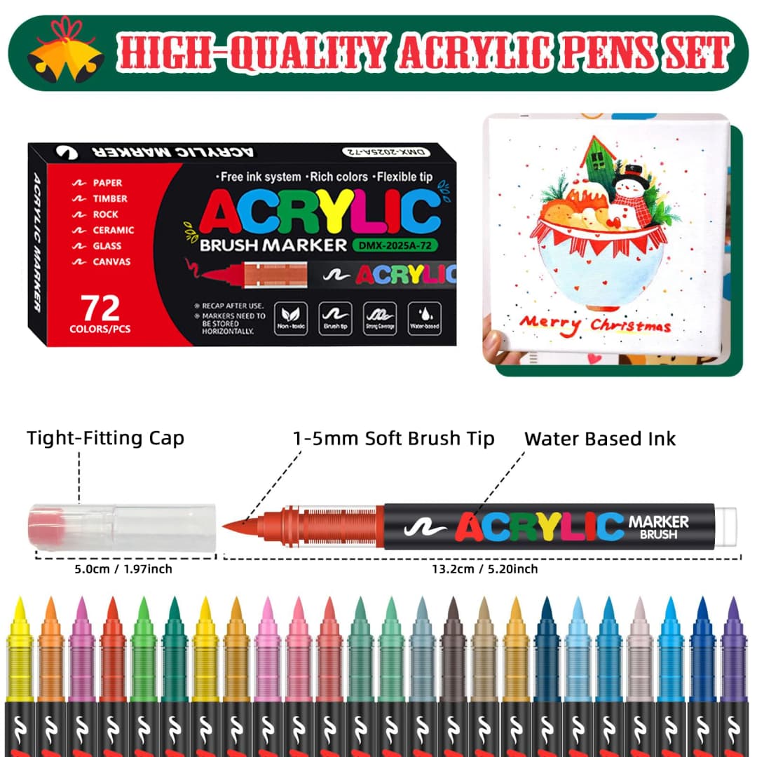 12-288 Colors Flexible Brush Acrylic Markers Set for Rock Wood Canvas Glass Stone DIY Crafts Painting Art Supplies - 3