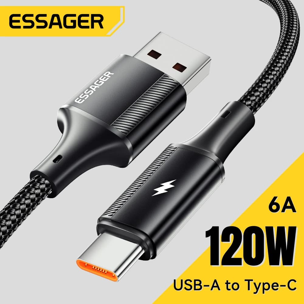 كابل إيساجير USB Type C، 120W، شحن سريع 6A، متوافق مع شاومي 11 برو، هواوي P40، سامسونج S21 ألترا، S20