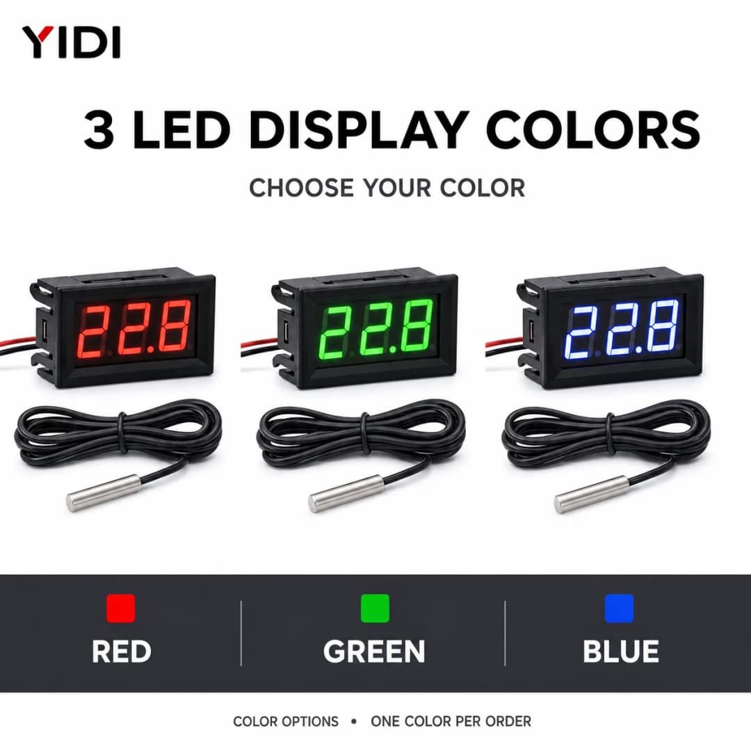 مقياس حرارة رقمي 0.56 بوصة DC 5-12V بشاشة LED حمراء زرقاء خضراء مع مجس لقياس درجة الحرارة في السيارة أو الحاضنة أو حوض السمك - 2