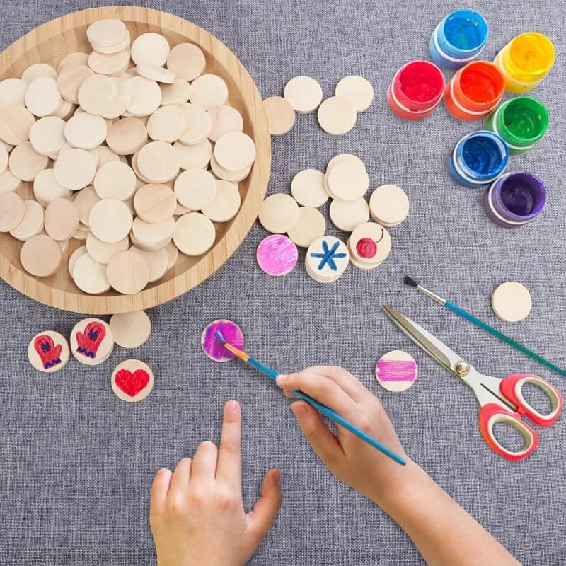 15-35 مللي متر عملات خشبية مستديرة ناعمة غير مكتملة ، رموز مستديرة خشبية فارغة طبيعية لمستلزمات الفن اليدوي ، اللوحة - 4