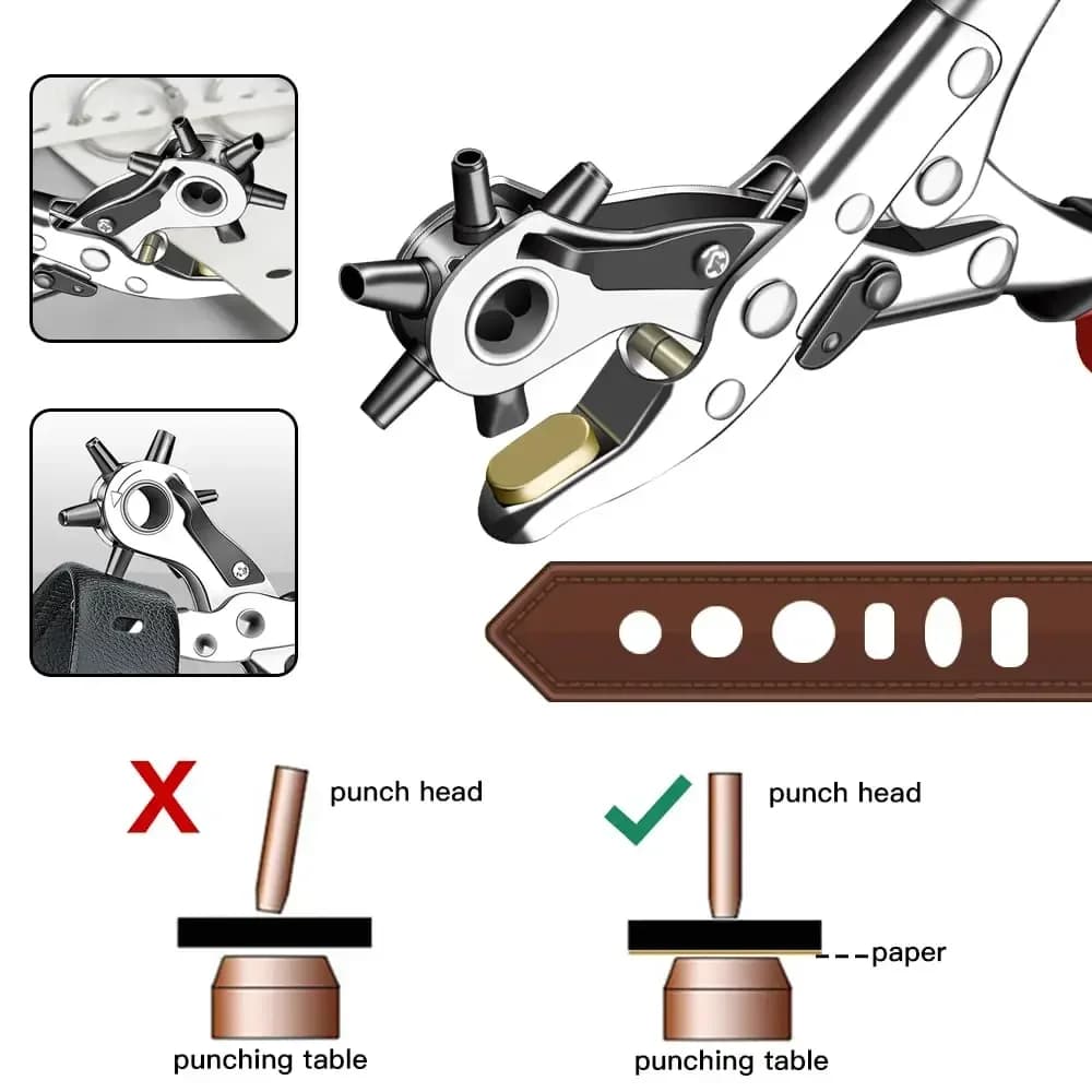 6-Size Rotary Leather Punch - Heavy Duty Belt Hole Puncher Tool w for DIY Crafting & Leatherworking Kits - 3
