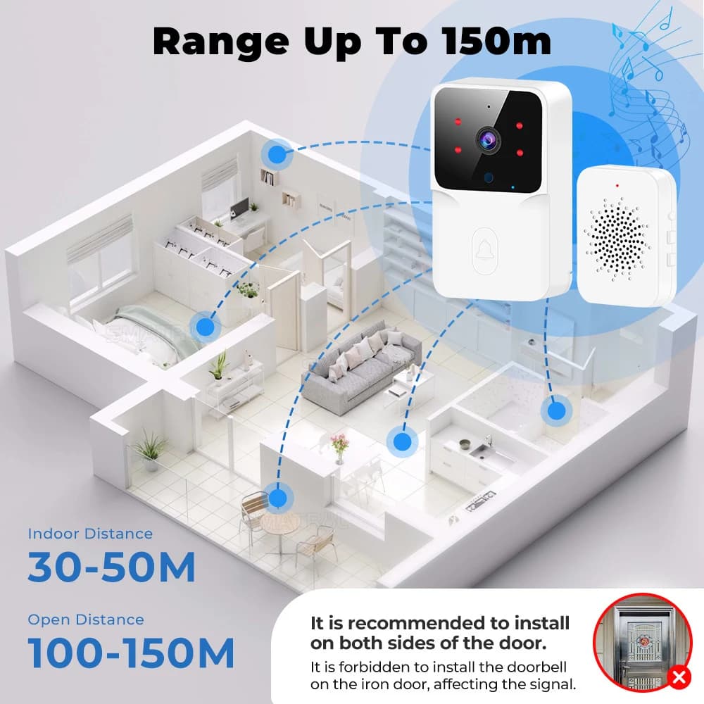 جرس باب فيديو Tuya WiFi كاميرا HD لاسلكية إنذار الأشعة تحت الحمراء أمان جرس باب ذكي للمنزل إنتركوم WiFi مع أسود أو أبيض - 5
