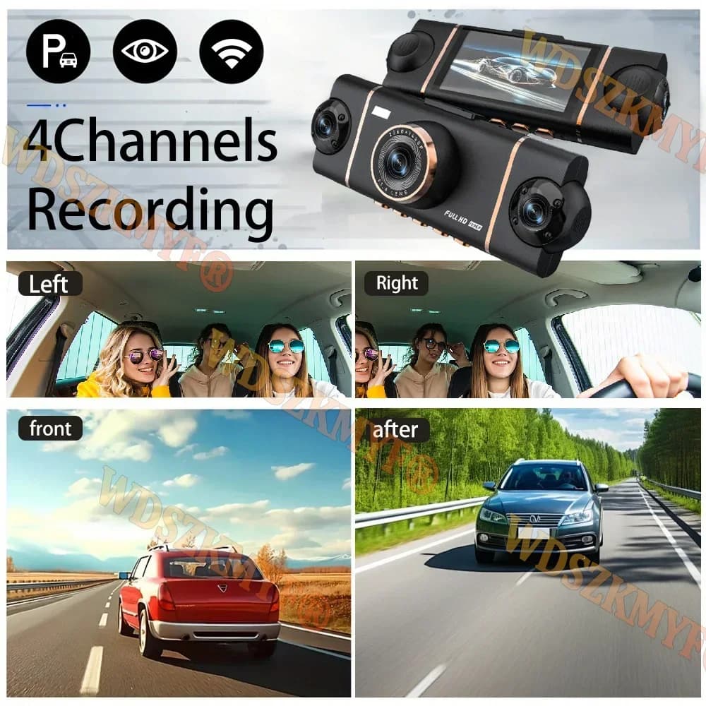 جديد كاميرا سيارة 4CH DVR بدقة UHD 4K و1080P مع واي فاي وتطبيق تسجيل فيديو 360 درجة مع رؤية أمامية وخلفية ليلية وصندوق أسود 4K - 3